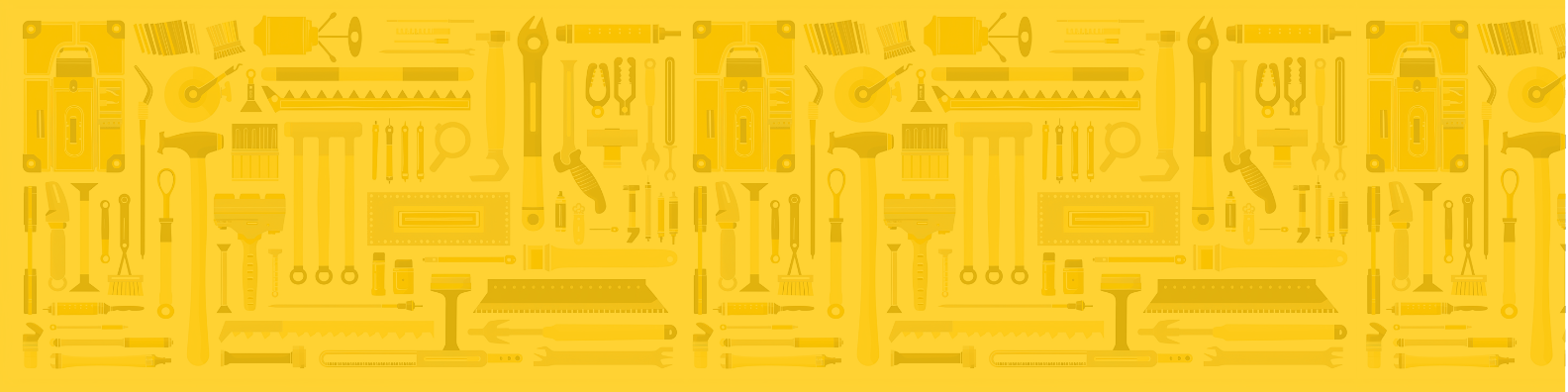 Banner of repeating tools illustration with yellow overlay.
