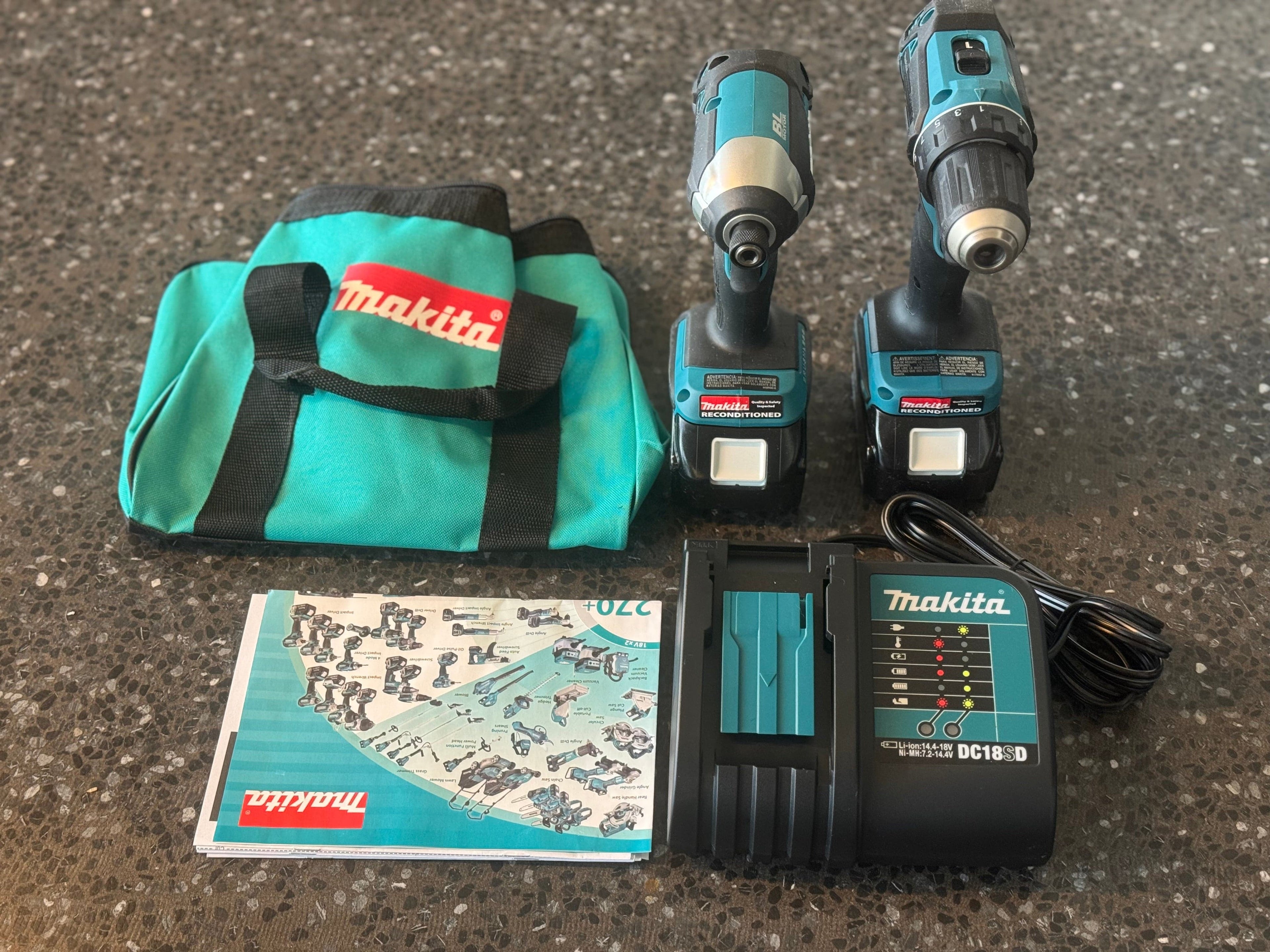 Second Chance Tools Makita XT281S-R 18V LXT Brushless Lithium-Ion 1/2 in. Cordless Drill/ Impact Driver Combo Kit (3 Ah) (Renewed)
